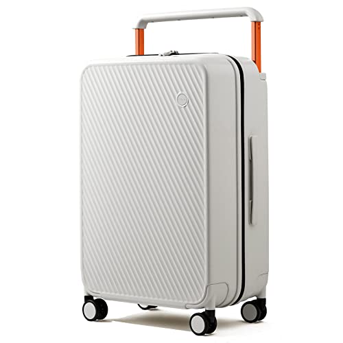 mixi Luggage Suitcases with Spinner Wheels,Upgrade Wide Handle PC Hardshell Rolling Travel Suitcase with TSA Lock, Checked-Medium 24-Inch, Smoke White - Image 1
