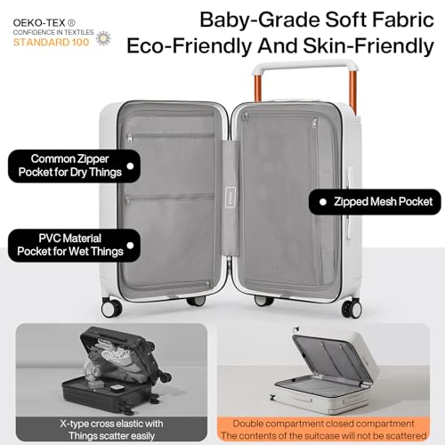 mixi Luggage Suitcases with Spinner Wheels,Upgrade Wide Handle PC Hardshell Rolling Travel Suitcase with TSA Lock, Checked-Medium 24-Inch, Smoke White - Image 3