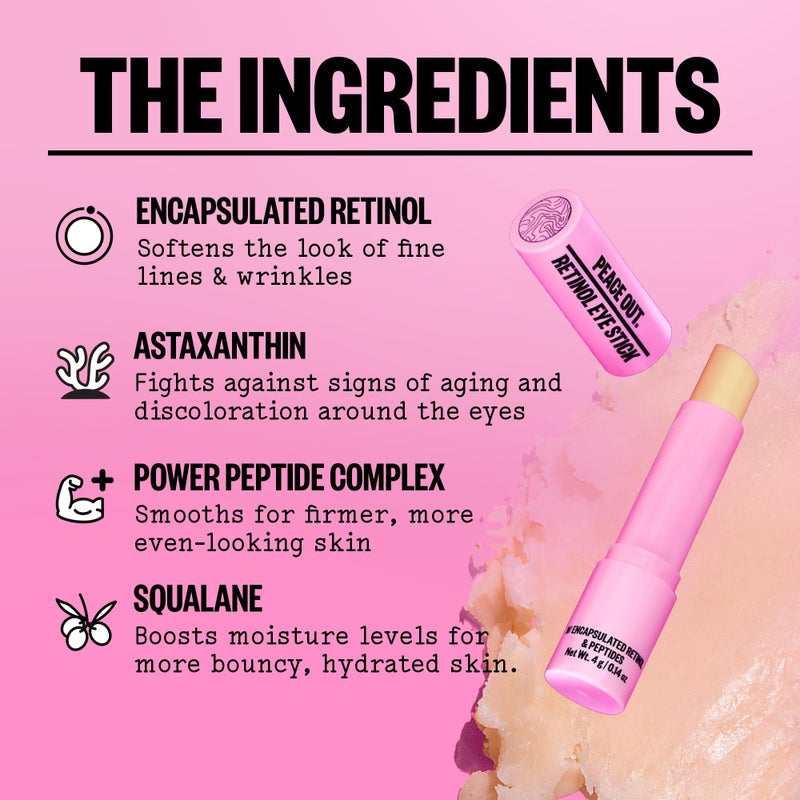 PEACE OUT Skincare Retinol Eye Stick, Daily Retinol Anti-Aging Under Eye Serum Balm, Helps Reduce Fine Lines and Dark Circles, Revitalize Area with Peptides and Astaxanthin (.14 oz) - Image 4