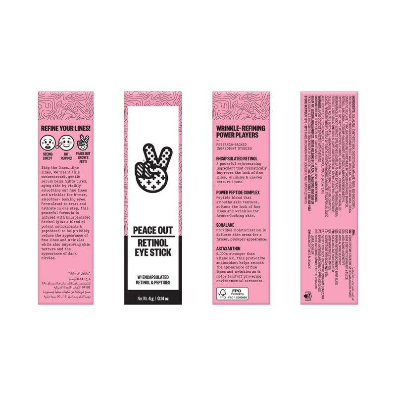 PEACE OUT Skincare Retinol Eye Stick, Daily Retinol Anti-Aging Under Eye Serum Balm, Helps Reduce Fine Lines and Dark Circles, Revitalize Area with Peptides and Astaxanthin (.14 oz) - Image 2