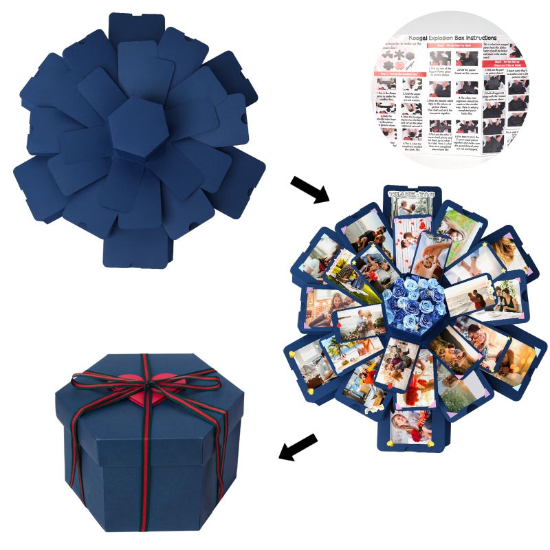 Koogel Explosion Gift Box  Blue Exploding Photo Album Surprise Love Box with DIY Scrapbooking Accessories for Anniversary Birthday Wedding - Image 3