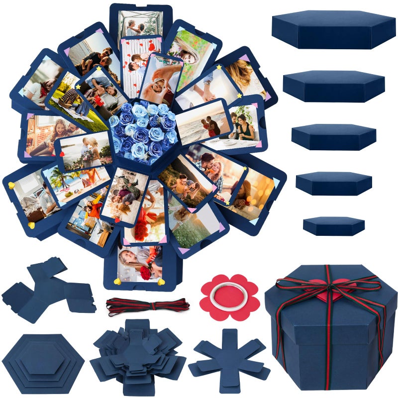 Koogel Explosion Gift Box  Blue Exploding Photo Album Surprise Love Box with DIY Scrapbooking Accessories for Anniversary Birthday Wedding - Image 1