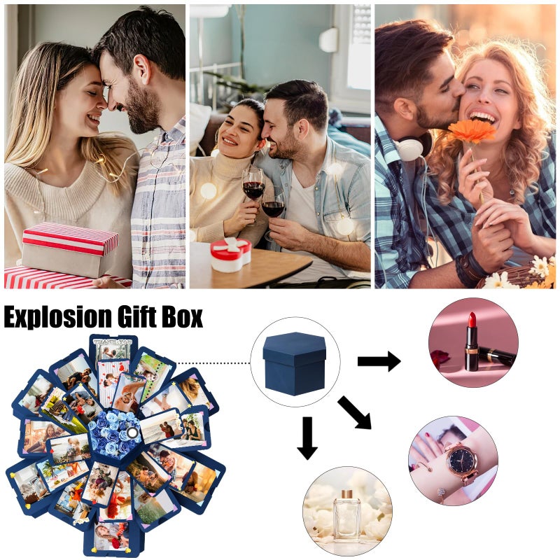 Koogel Explosion Gift Box  Blue Exploding Photo Album Surprise Love Box with DIY Scrapbooking Accessories for Anniversary Birthday Wedding - Image 4