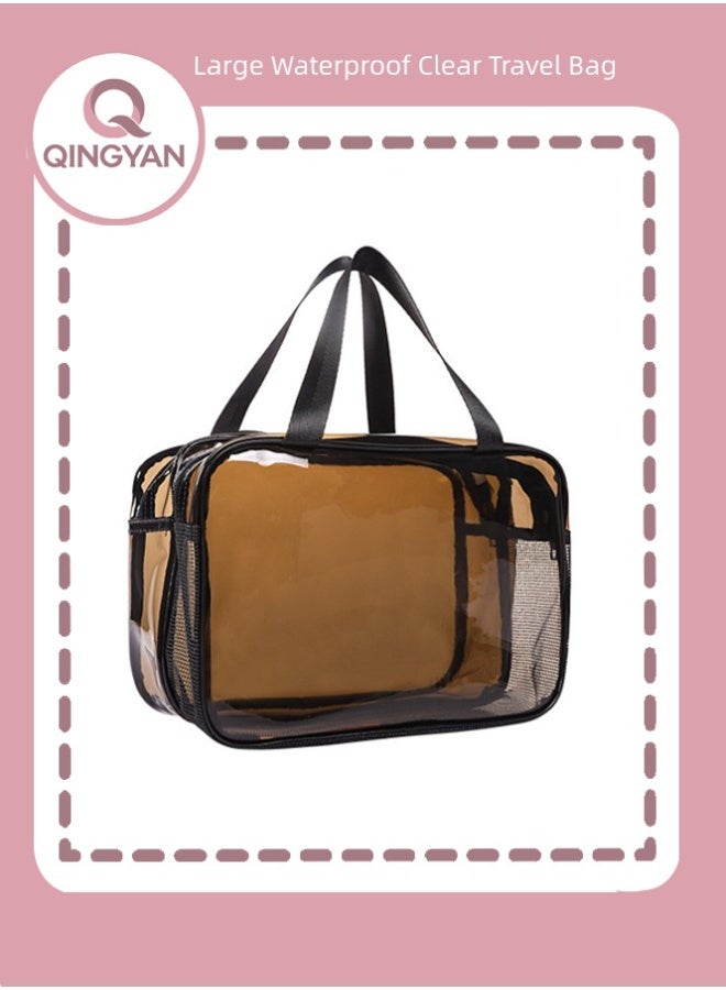 QINGYAN Large Waterproof Clear Travel Bag for Toiletries - Transparent Makeup Bag with Double Zipper Design - Compliant Carry-On for Men and Women - Image 1