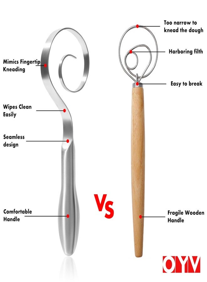 OYV Seamless Dough Whisk, 18/10 Stainless Steel Danish Dough Wisk, 9" Bread Whisk for Sourdough, Cookies, Pizza, Pastry, Dishwasher Safe Dough Hook - Image 2