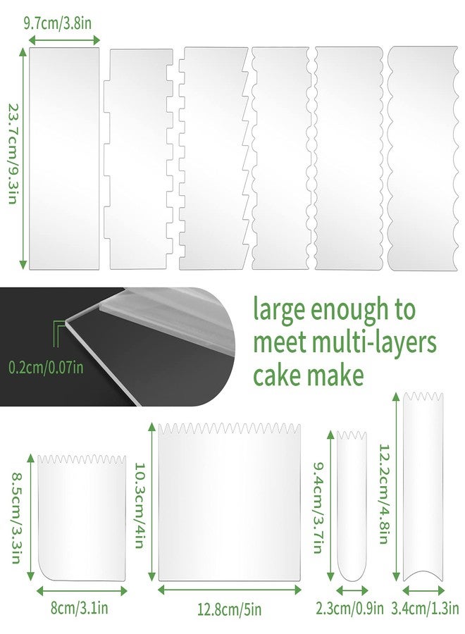 PROKITCHEN 10 PCS Cake Scraper Smoother Set, Acrylic Cake Smoother For Icing 6PCS with 11 Patterns Edge and 4 Soft Plastic Cake Frosting Smoother Scraper, Icing Smoother For Cream Cake Decorating - Image 2