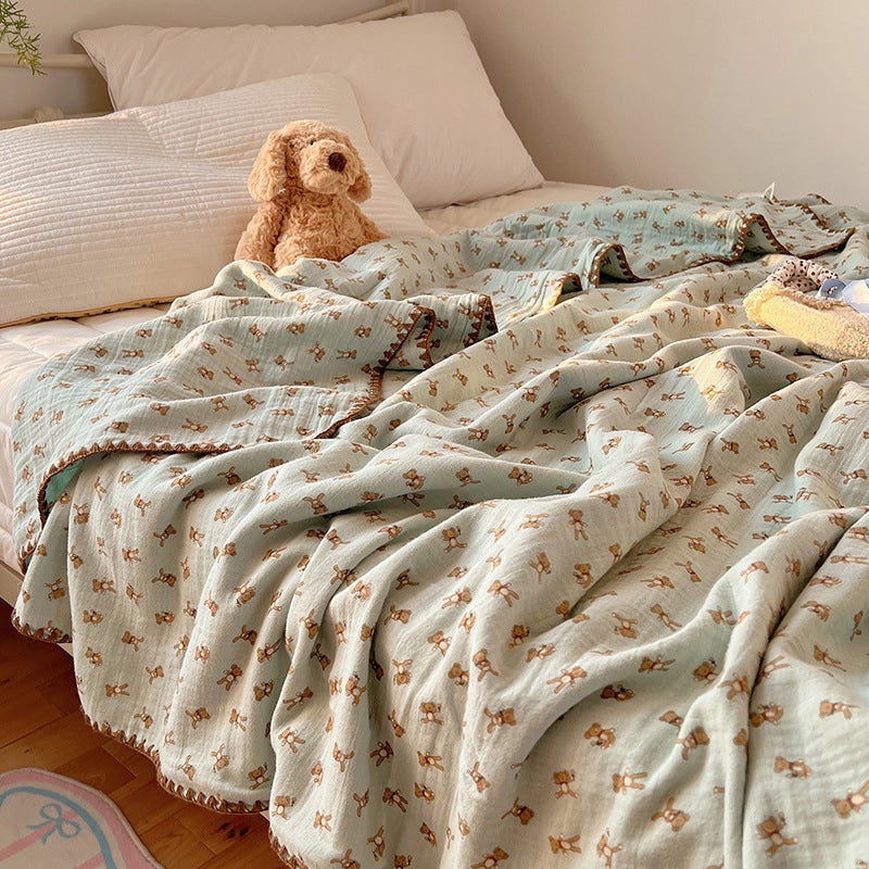 Class A Maternal and Infant Grade Cotton Wrinkle Yarn Blanket Multifunctional Summer Blanket Baby Blanket Bath Towel Office Nap Playful bear 