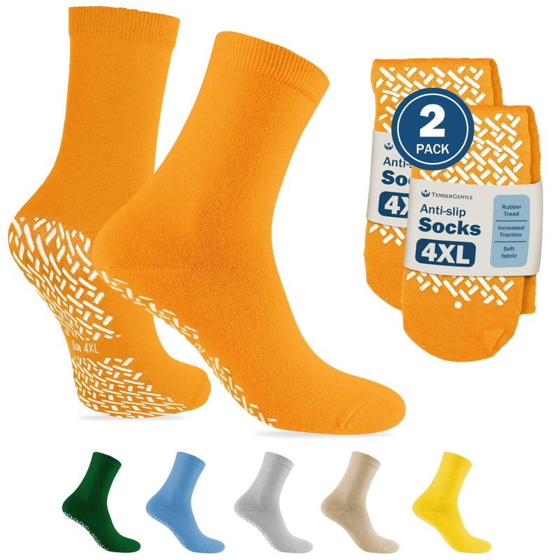 TenderGentle Hospital Socks with Grips for Men and Women - 2 Pairs of Orange 4XL Grippy Socks for Elderly - Hospitals, Nursing Homes, and Long Term Care Facilities - Soft and Stretchy - Image 1