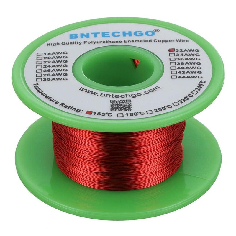 BNTECHGO 32 AWG Magnet Wire - Enameled Copper Wire - Enameled Magnet Winding Wire - 4 oz - 0.0078" Diameter 1 Spool Coil Red Temperature Rating 155℃ Widely Used for Transformers Inductors - Image 1