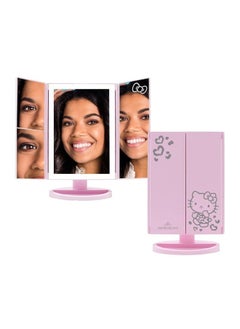 Impressions Vanity Hello Kitty Mirror with Lights, Trifold LED Tri-Tone Makeup Mirror with Touch Sensor and Three Adjustable Mirror Panels, Makeup Vanity Handheld Magnifying Mirror (Pink)