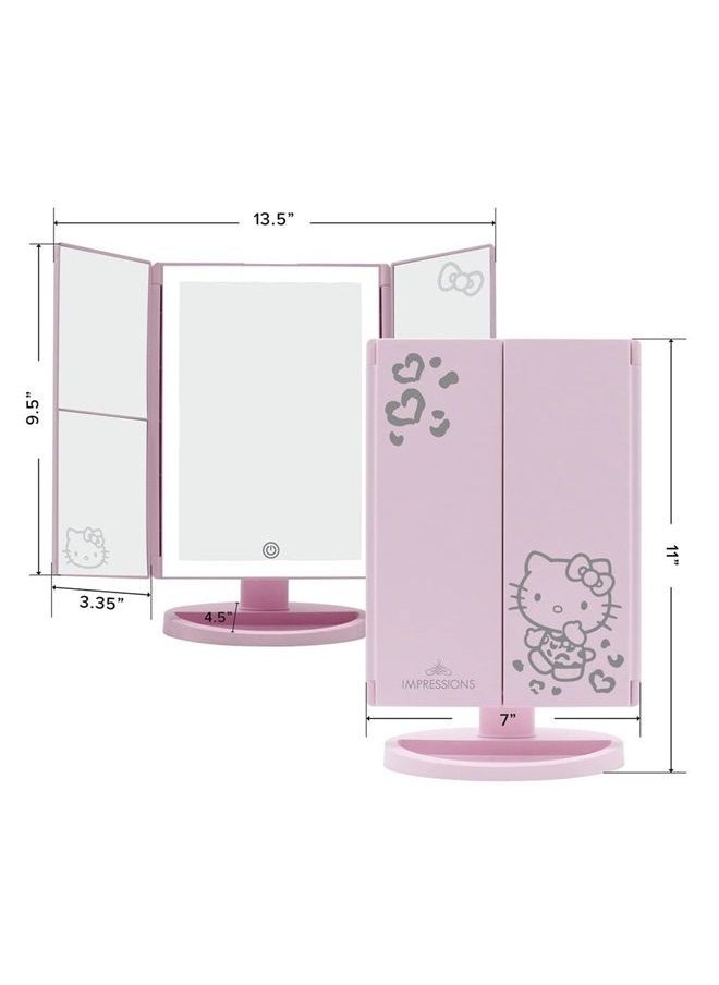 IMPRESSIONS VANITY · COMPANY - Impressions Vanity Hello Kitty Mirror with Lights, Trifold LED Tri-Tone Makeup Mirror with Touch Sensor and Three Adjustable Mirror Panels, Makeup Vanity Handheld Magnifying Mirror (Pink) - Image 1
