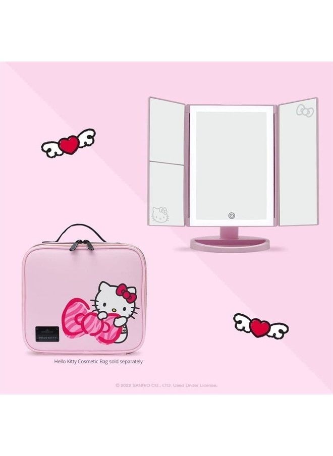 IMPRESSIONS VANITY · COMPANY - Impressions Vanity Hello Kitty Mirror with Lights, Trifold LED Tri-Tone Makeup Mirror with Touch Sensor and Three Adjustable Mirror Panels, Makeup Vanity Handheld Magnifying Mirror (Pink) - Image 1