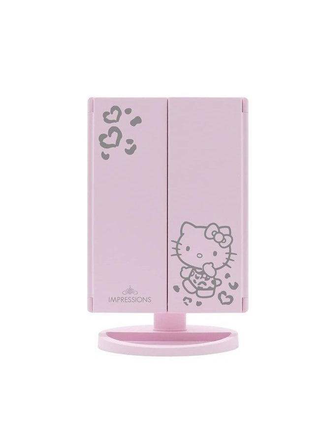 IMPRESSIONS VANITY · COMPANY - Impressions Vanity Hello Kitty Mirror with Lights, Trifold LED Tri-Tone Makeup Mirror with Touch Sensor and Three Adjustable Mirror Panels, Makeup Vanity Handheld Magnifying Mirror (Pink) - Image 1