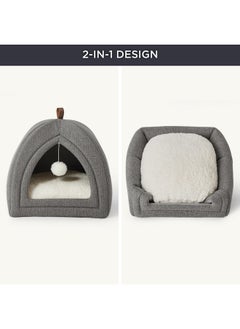 Bedsure Cat Beds For Indoor Cats  2 In 1 Cat Cave For Kittens And Small Pets, Foldable Cat House Tent With Removable Washable Cushioned Pillow, Cat Hideaway With NonSlip Bottom, Grey, 16 Inches  - Image 5