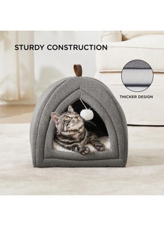 Bedsure Cat Beds For Indoor Cats  2 In 1 Cat Cave For Kittens And Small Pets, Foldable Cat House Tent With Removable Washable Cushioned Pillow, Cat Hideaway With NonSlip Bottom, Grey, 16 Inches  - Image 3