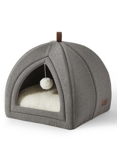 Bedsure Cat Beds For Indoor Cats  2 In 1 Cat Cave For Kittens And Small Pets, Foldable Cat House Tent With Removable Washable Cushioned Pillow, Cat Hideaway With NonSlip Bottom, Grey, 16 Inches  - Image 1