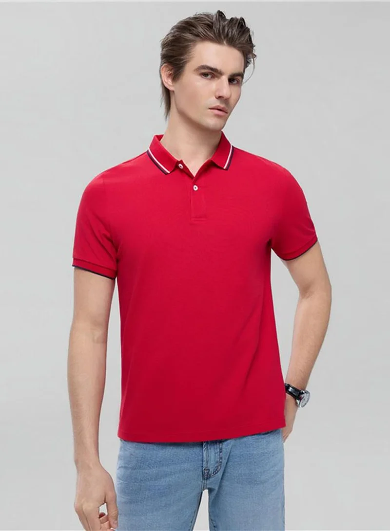 Men’s Slim Pique Solid Polo with Flat Knit Collar