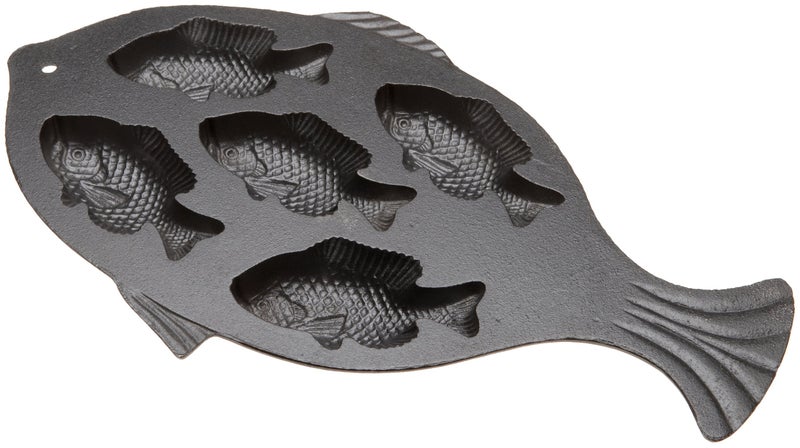 Old Mountain 10145 Fish Impression Cornbread Pan Cast Iron Black 1625 Inch