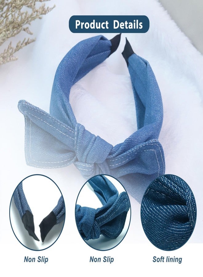 VASANA Blue Denim Headbands Bowknot Hair Hoop Non-Slip Wide Top Knot Head Band Fashion Hairbands Womens Hair Accessories - Image 3