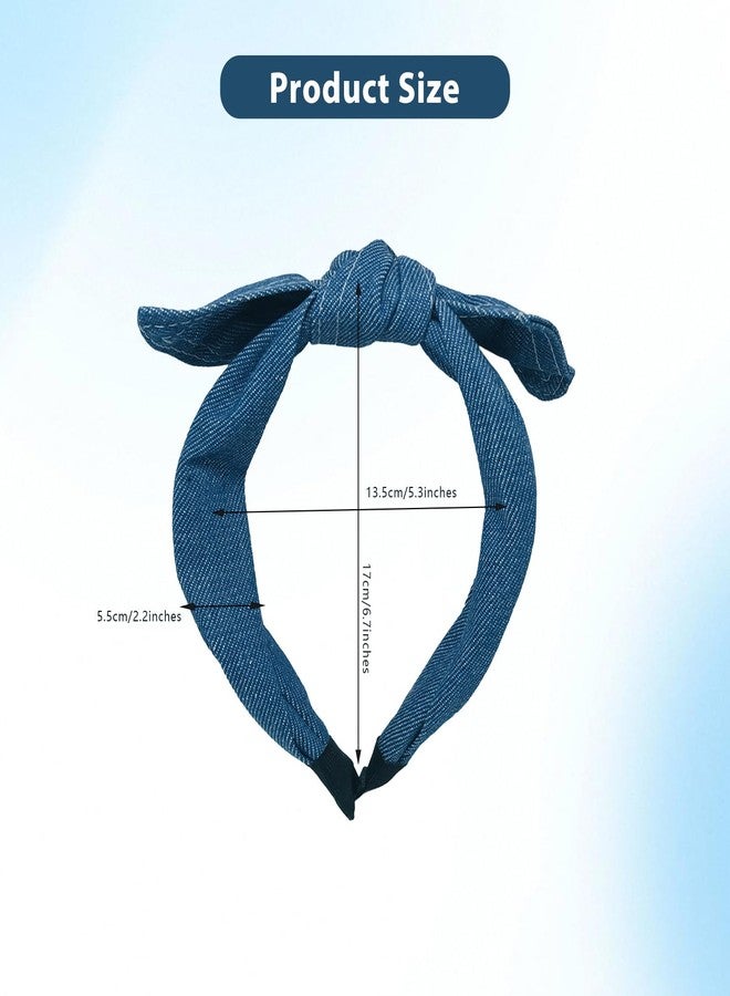 VASANA Blue Denim Headbands Bowknot Hair Hoop Non-Slip Wide Top Knot Head Band Fashion Hairbands Womens Hair Accessories - Image 2