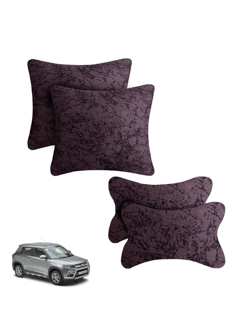 Adroitz Adroitz Velvet Brown Car Cushion Neck Back Rest Pillow for All Car Set of 4 _Ak111  - Image 1