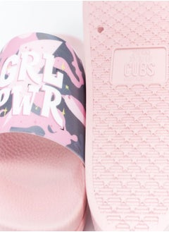 CUBS Girl Power Print Everyday Wear eco-friendly PVC Slides for Girls, Lightweight, Easy to Wash and Anti-Slip Soles  - Image 1