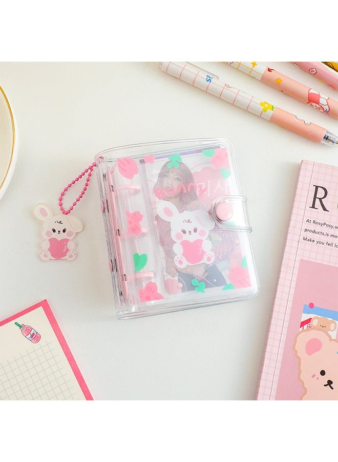 Generic 20 Sheets 10 Pockets 3 Inch Mini Photo Album in Loose Leaf Refillable 3-Rings Transparent Photocard Binder Photocard Holder Book with Pendant for Picture Cards Storage for Picture Cards Storage Pink  - Image 2