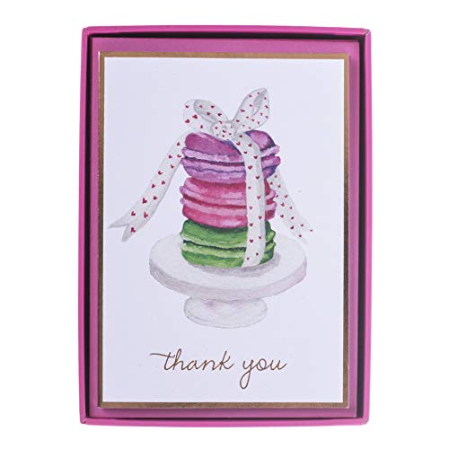 Graphique Watercolor Macaroons Boxed Notecards, 16 Blank Embellished Gold Foil Cards with Matching Envelopes and Storage Box, 3.25" x 4.75" - Image 1