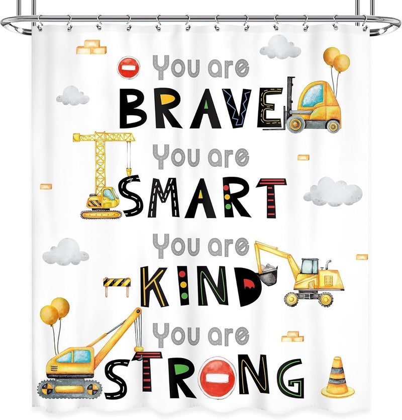 Ufeela Kids Construction Shower Curtain 60Wx72L Inch Boys Cartoon Truck Tractor Cute Inspirational Quote You Are Shower Curtain Bathroom Set Toddler Nursery Bath Curtain Bathtub Accessories Home Decor - Image 2