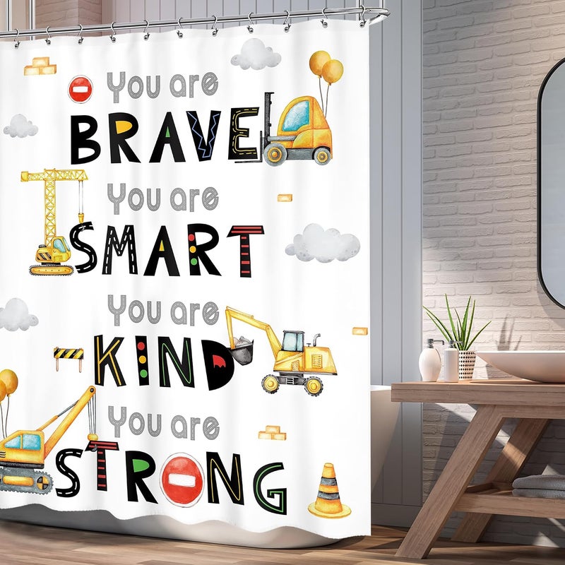 Ufeela Kids Construction Shower Curtain 60Wx72L Inch Boys Cartoon Truck Tractor Cute Inspirational Quote You Are Shower Curtain Bathroom Set Toddler Nursery Bath Curtain Bathtub Accessories Home Decor - Image 3