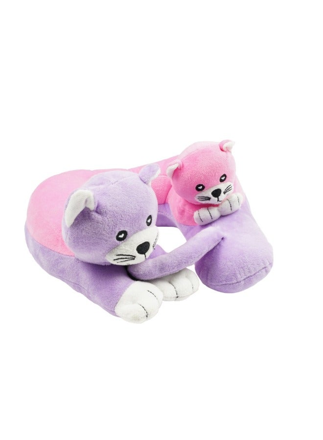 Cabeau Evolution Kid's Travel Pillow - Innovative Chin Strap & Head Support, Stops Head Movement, Super Soft & Fun Children Pillow Design for Comfortable Journeys, Washable - Kittens  - Image 2