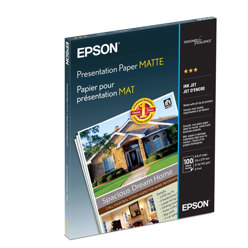 Epson Presentation Paper Matte, 8.5 x 11 Inch, 100 Count (S041062), White - Image 2