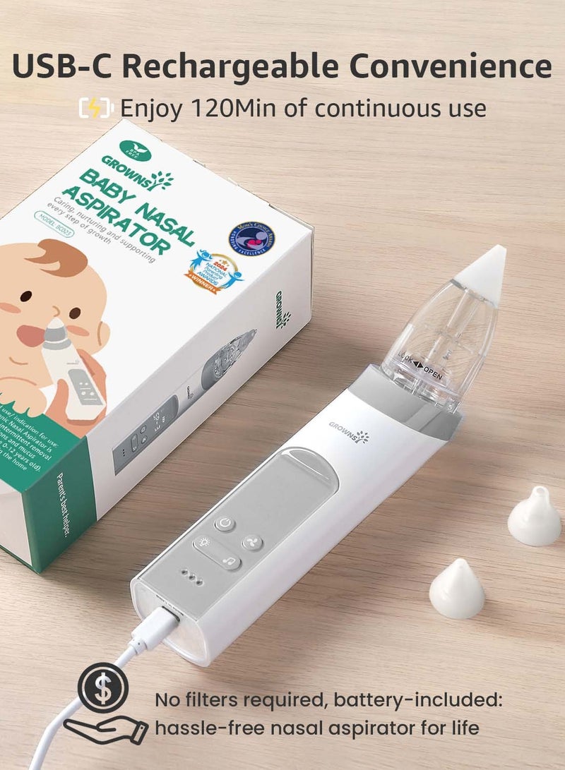 GROWNSY جهاز شفط الأنف الكهربائي GROWNSY للأطفال، جهاز شفط أنف كهربائي للأطفال مع غرفة شفط أكبر وشفط أقوى، منظف أنف تلقائي مع وظيفة موسيقية وإضاءة مهدئة - Image 3