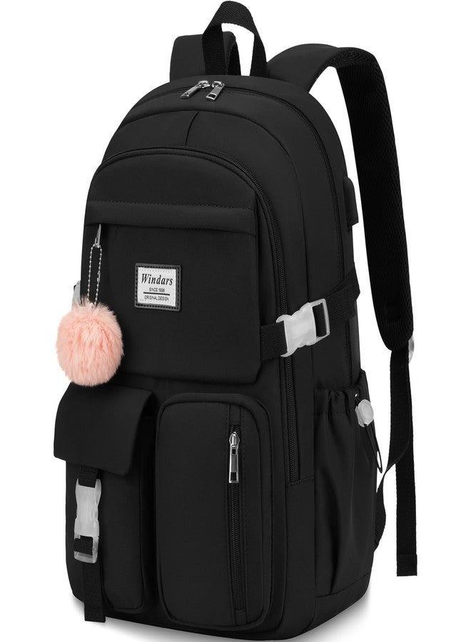 WINDARS Backpack for Teen Girls, Laptop Backpack Cute Kids Bookbag for Middle School College Students Large School Bag, Black, 17.3 inch - Image 1