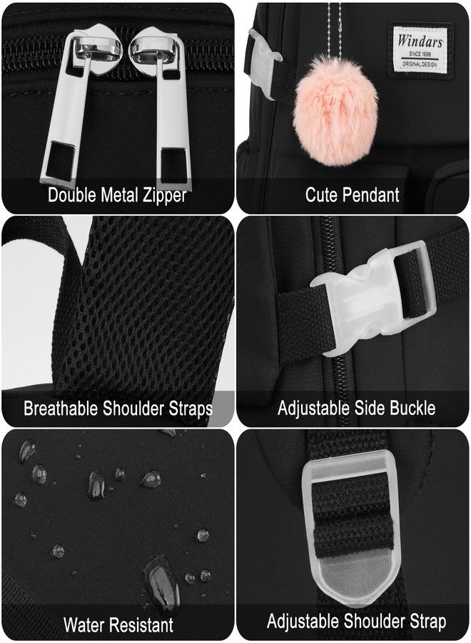 WINDARS Backpack for Teen Girls, Laptop Backpack Cute Kids Bookbag for Middle School College Students Large School Bag, Black, 17.3 inch - Image 4
