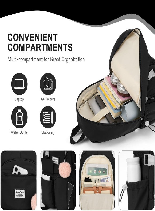 WINDARS Backpack for Teen Girls, Laptop Backpack Cute Kids Bookbag for Middle School College Students Large School Bag, Black, 17.3 inch - Image 2