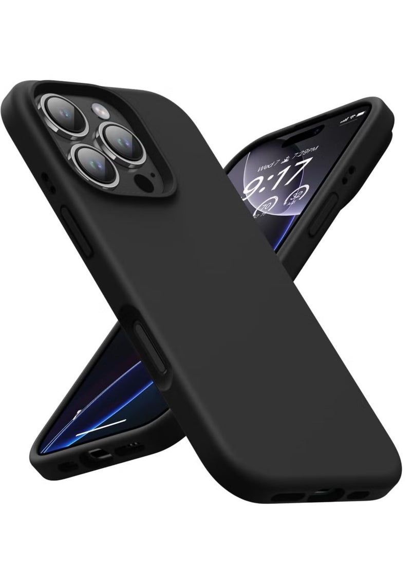 حافظة سيلكون سائلة ناعمة فاخرة لجهاز آيفون 16 برو - واقي كامل الجسم بملمس ناعم وحريري (أسود) - Image 1