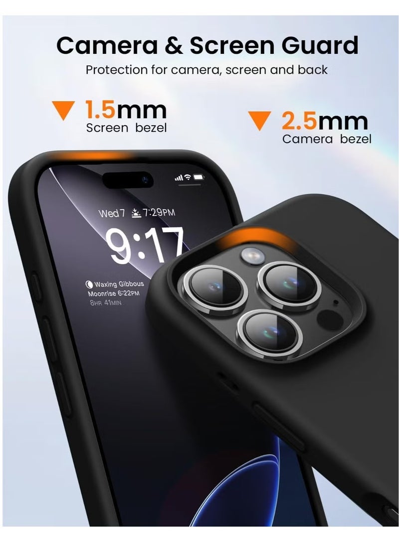 حافظة سيلكون سائلة ناعمة فاخرة لجهاز آيفون 16 برو - واقي كامل الجسم بملمس ناعم وحريري (أسود) - Image 4