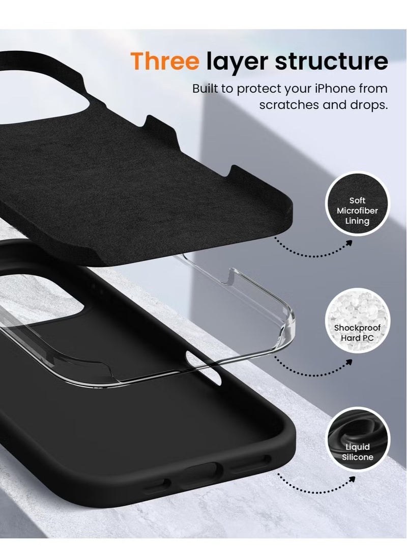 حافظة سيلكون سائلة ناعمة فاخرة لجهاز آيفون 16 برو - واقي كامل الجسم بملمس ناعم وحريري (أسود) - Image 5