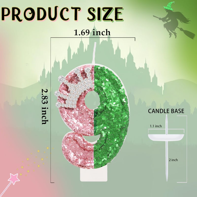 ElekFX Pink and Green Birthday Number Candle, Wizard Birthday Number Candle, Cake Topper Decoration for Birthday Party Decorations (Number 9) - Image 2
