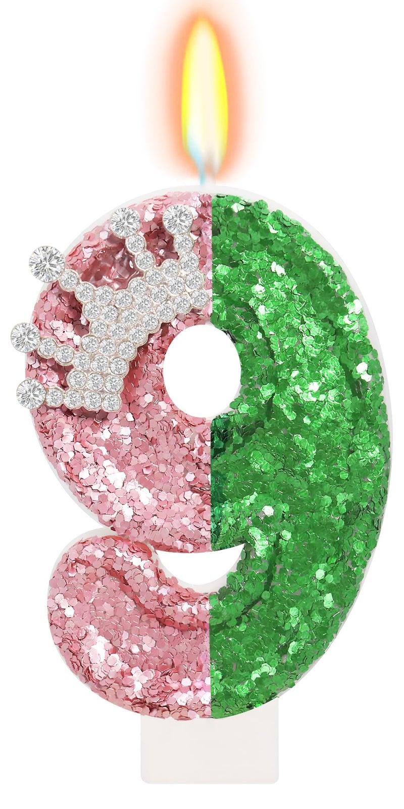 ElekFX Pink and Green Birthday Number Candle, Wizard Birthday Number Candle, Cake Topper Decoration for Birthday Party Decorations (Number 9) - Image 1