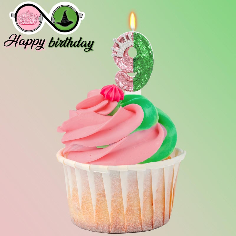 ElekFX Pink and Green Birthday Number Candle, Wizard Birthday Number Candle, Cake Topper Decoration for Birthday Party Decorations (Number 9) - Image 3