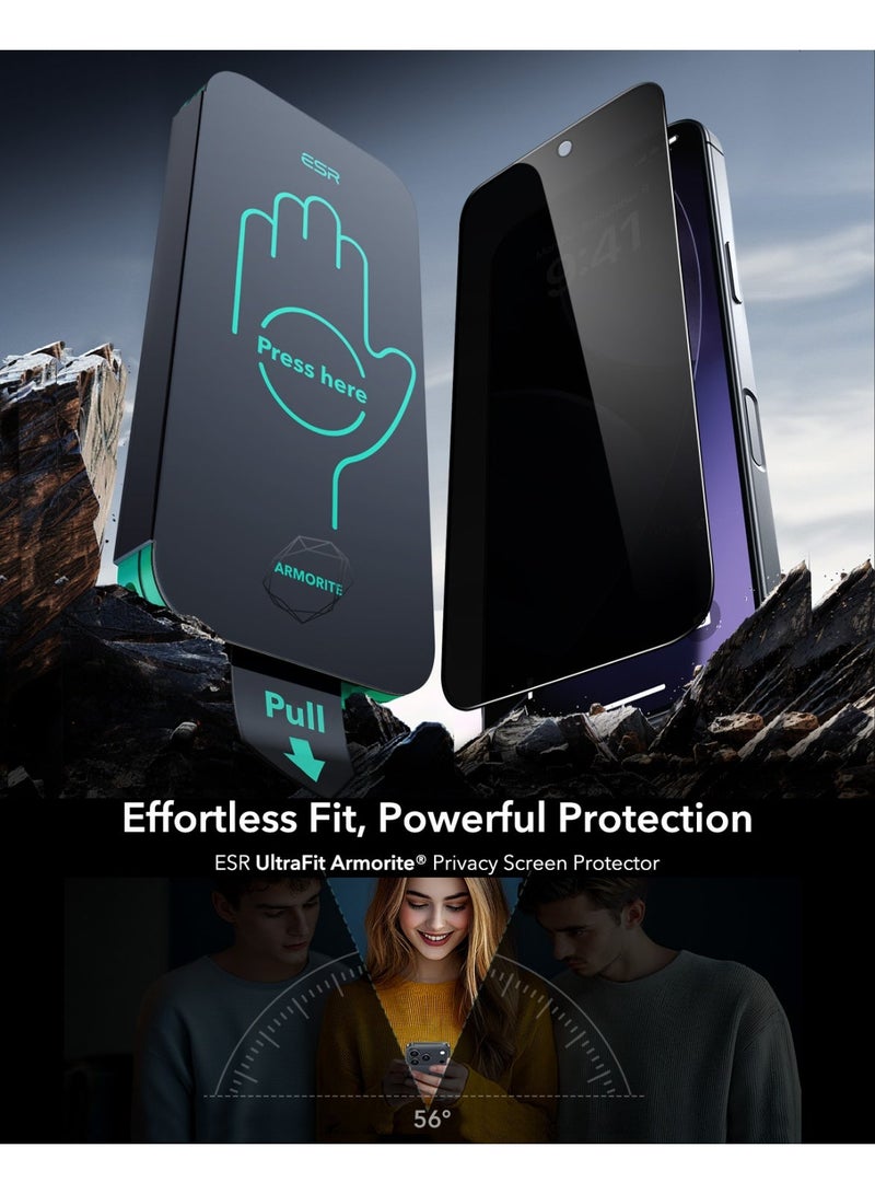 ESR Privacy Tempered Glass Screen Protector with Frame for iPhone 17 Pro Max, 3 Pack, Black - Image 4