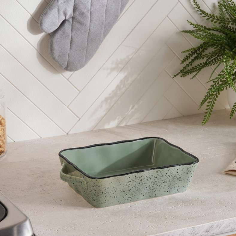 Pan Home Haldor Speckled Stoneware Rectangular Baking Dish 31x18.5x7.2cm -Green - Image 1