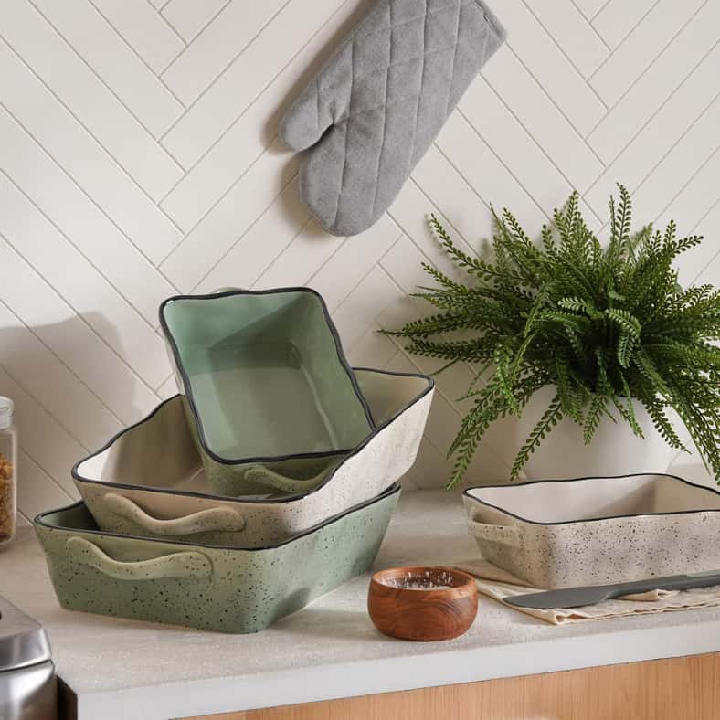 Pan Home Haldor Speckled Stoneware Rectangular Baking Dish 31x18.5x7.2cm -Green - Image 3