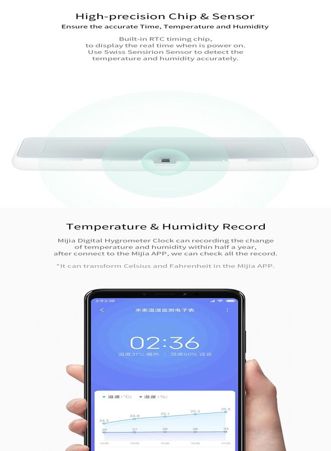 Xiaomi Temperature and Humidity Monitor Clock Bluetooth Wireless Smart Multifunctional Indoor & Outdoor Hygrometer Thermometer Pro Digital Clock - Image 5