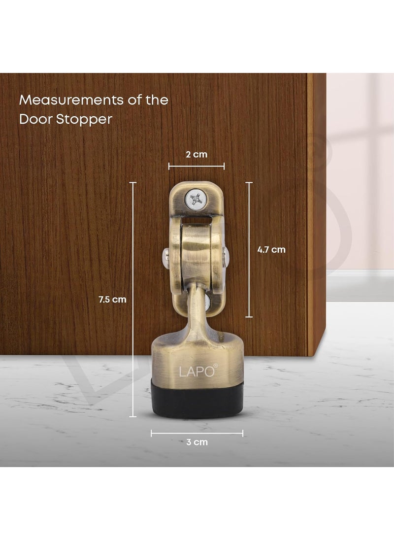 LAPO LAPO Premium 3 inch Door Stopper Rubber Powerful Working with Screw Wooden Door Stoper to Stop Door for All Door Home Office Hotel Antique Finish Pack of 1  - Image 2