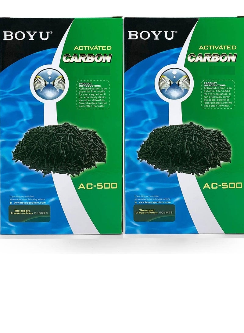 BOYU Activated Carbon Filter Media with Net Mesh Bag for Aquarium Fish Tank Removes Impurities Odor Chlorine Heavy Metals 2X500g - Image 1