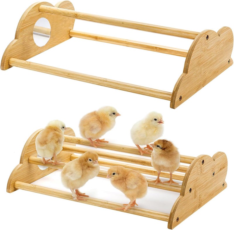 Frcctre Chicken Perch with Built-in Mirrors, Bamboo Freestanding Roosting Bar for Baby for Entertainment, Baby Chick Stand Training Perch Chicken Jungle Gym for Brooder, Coop, Hens - Image 1