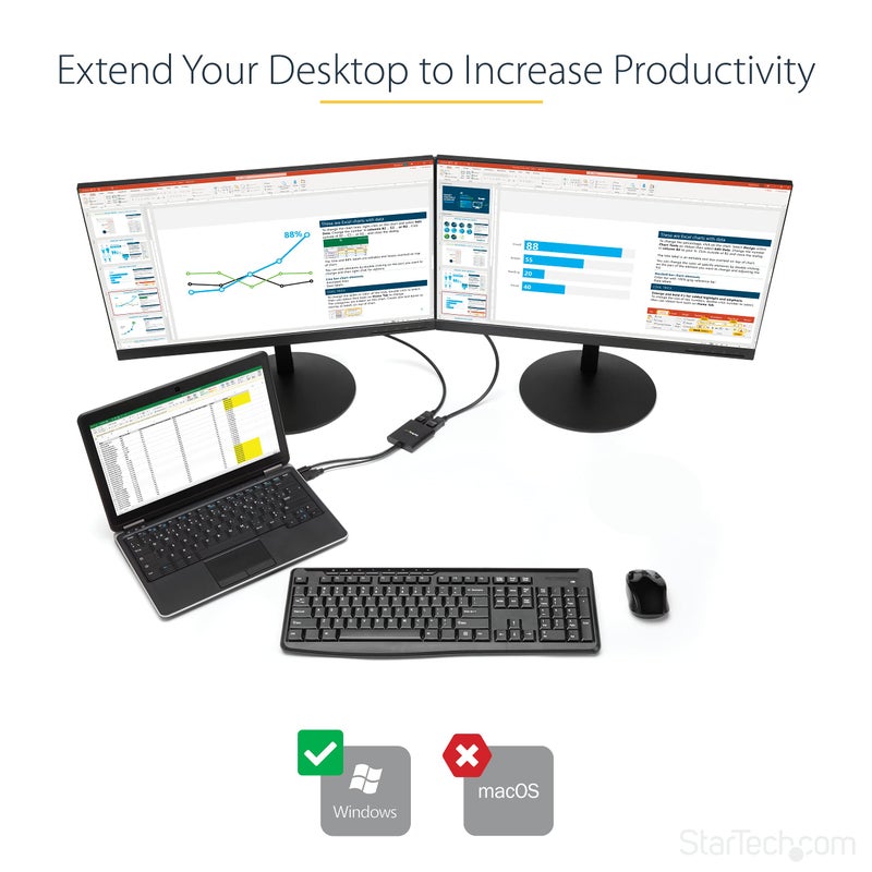 StarTech.com 2-Port Multi Monitor Adapter - Mini DisplayPort to 2x DisplayPort MST Hub - Dual 4K 30Hz - Video Splitter for Extended Desktop Mode on Windows PCs Only - mDP 1.2 to 2x DP (MSTMDP122DP) - Image 2